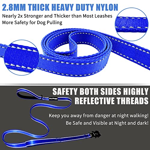 Strong Heavy Duty Dog Leash - 5ft Reflective Nylon Training Leash with Soft Padded Double Handle & Auto Lock Frog Clip - Safety Traffic Control for Large Medium Small Dogs No Pull Walk Dark Blue,5ft - color: Dark Blue, size: 5FT x 1" x 2.8MM