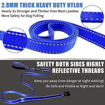 Strong Heavy Duty Dog Leash - 5ft Reflective Nylon Training Leash with Soft Padded Double Handle & Auto Lock Frog Clip - Safety Traffic Control for Large Medium Small Dogs No Pull Walk Dark Blue,5ft - color: Dark Blue, size: 5FT x 1" x 2.8MM