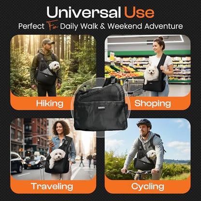 Small Dog Sling Carrier Bag, Hands-Free Dog Carrier Sling with Safety Buckle, Breathable Mesh, Adjustable Strap, Padded Back, Storage Pockets, Pet Carrier for Dogs, Cats, Puppies up to 8–10 lbs - color: Black