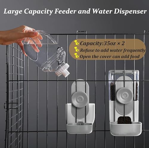Kenond Hanging Automatic Food Water Dispenser, 35oz Rabbit Feeder Guinea Pig Water Bottle Feeder for Ferret Guinea Pig Rabbit Bunny Cage Accessories(Gray) - color: Gray Waterer and Feeder