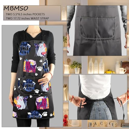 MBMSO Dog Groomer Apron - Colorful Dog Print Art Bib Aprons with Pockets