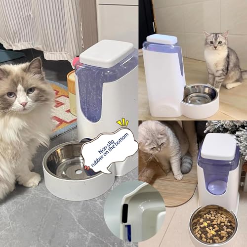 Hamiledyi Pets Automatic Gravity Feeder Dogs 2.8L Food & 4L Water Dispenser Set with Stainless Steel Bowl for Medium Big Dog Cat (White) - color: White