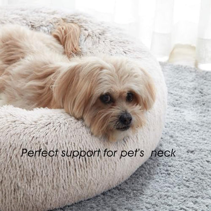 WESTERN HOME WH Calming Dog & Cat Bed, Anti-Anxiety Donut Cuddler Warming Cozy Soft Round Bed, Fluffy Faux Fur Plush Cushion Bed for Small Medium Dogs and Cats (20"/24"/27"/30") - color: White Khaki, size: 20.0"l x 20.0"w x 6.0"th