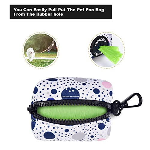 Petmolico Dog Poop Bag Holder Leash Attachment, Dog Waste Bag Dispenser Zippered Pouch, Fits Any Dog Leash, Includes Free Roll of Dog Bags, Poop Bag Dispenser - 2 Pack, Blue Dots - color: Blue Dots