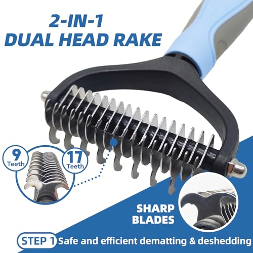 Dog Brush for Shedding,7 PCS Pet Grooming Brush Kit to De-fur & Hair Slicker Deshedding Brushes with Undercoat Rake Comb Bath Brush&Nail Clipper for Grooming Short Long Haired Dogs Cats Blue - color: A-Blue