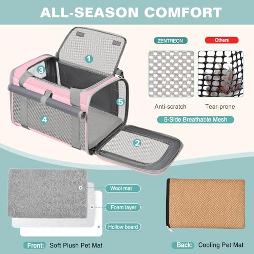 Soft Cat Carrier for Pets Up to 20 Lbs, Collapsible Cat Carrier Bag with Privacy Curtains, Airline Approved Small Pet Carrier for Small Medium Cats Dogs Puppy, Washable Soft Pet Travel Bag Dog Carrier - color: Pink