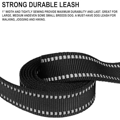 Dog Leash 6 FT, Double Sided Reflective Dog Leash with Soft Padded Handle, Durable Metal Snap Hook Nylon Heavy Duty Leashes for Small Medium and Large Dogs, 1 Inch Wide, Black