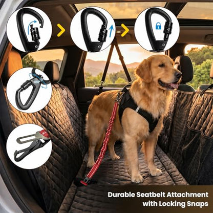 Dog Car Seat Belt 3-in-1, Escape Proof Dog Seatbelt for Car, Adjustable Pet Seat Belt with Shock Absorbing Bungee, Heavy Duty Dog Safety Belt for Small Medium Large Dogs, Red - color: Red