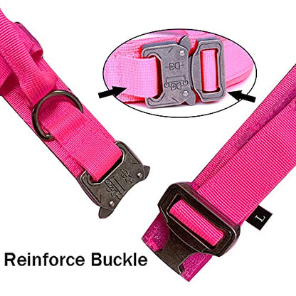 Tactical Dog Collar Adjustable Military Nylon Dog Collar with Control Handle and Heavy Duty Metal Buckle for Medium and Large Dogs (Pink,S) - color: Pink, size: Small (Pack of 1)