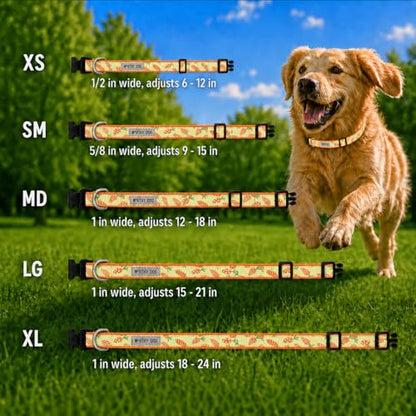 THE WORTHY DOG Spring Holiday Crazy Carrots Dog Collar – Durable Nylon, Woven Ribbon, Quick-Release Buckle, Nickel D-Ring – Green, X-Small - color: Crazy Carrots - Green, size: X Small