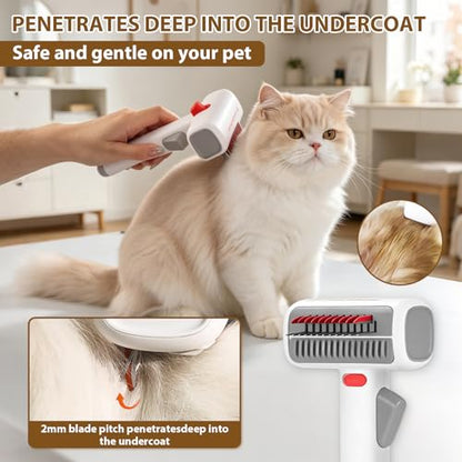 2-in-1 Pet Self-Detangling Grooming Comb, Professional Dematting Brush & Undercoat Rake for Dogs and Cats, Removes Mats Tangles Loose Fur, Gentle for Long/Short Thick Curly Fur