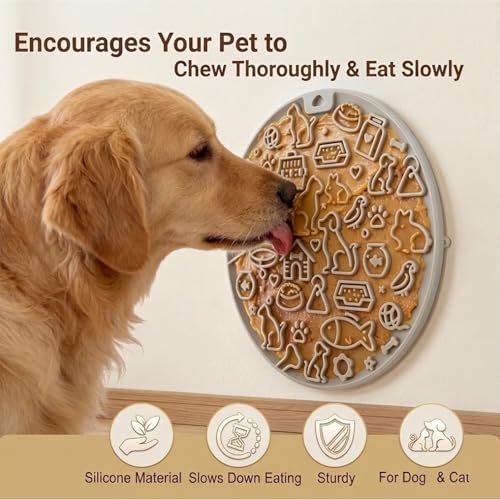 2Pcs Dog Slow Feeder Insert and Lick Mat Set, Silicone Pet Licking Pad with Suction Cups, Slow Feeding Bowl Insert for Wet & Dry Food, Grey - color: Grey