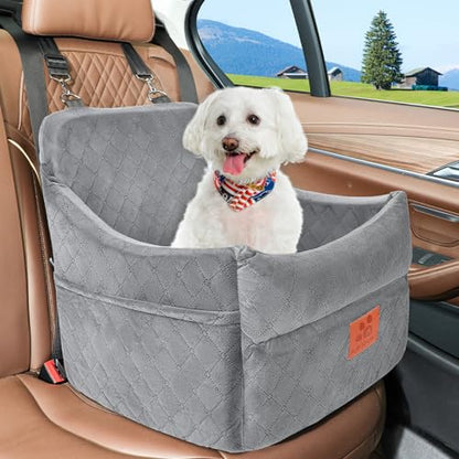 GL GLENSLAVE Dog Car Seat for Small/Medium Dogs, Dog Booster Car Seats with Thick Cushion for Dogs Under 35lbs, Detachable Washable Pet Carseat with Storage Pockets, 2 Safety Belts - color: Gray