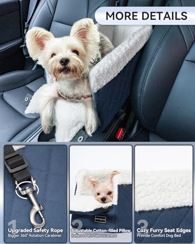 PETSFIT Center Console Dog Car Seat with Safe Protection Hooks, Pet Car Seat with Upgraded Safety Tethers, Washable Cushion, Console Dog Car Seats for Small Dogs Up to 8 Lbs(Blue) - color: Blue