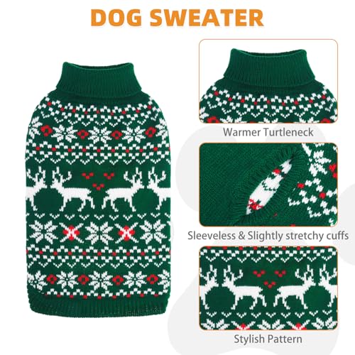 KOOLTAIL Christmas Dog Sweater, Cold Weather Pullover Classic Knitwear, Reindeer Snowflake Pattern Thick Warm Winter Pet Clothes, Cable Knit Sweaters for Small Medium Large Dogs Boy Girl, Green L/XL - color: Green, size: Large/X-Large