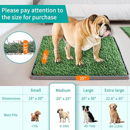 Dog Grass Pad with Tray 25"X20" - Artificial Turf Pet Potty for Apartment Balcony/Patio, Portable Fake Grass Litter Box for Dogs Training, Indoor/Outdoor Reusable Washable Pee Mat - size: 25"×20"