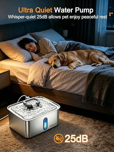 SIBAYS 4Gal/15L Dog Water Fountain for Large Dogs, Stainless Steel Large Pet Water Fountain, Ultra Quiet Automatic Dog Water Bowl Dispenser with Water Level Window and LED Light(FS78, Silver-Grey) - color: Silver-Grey