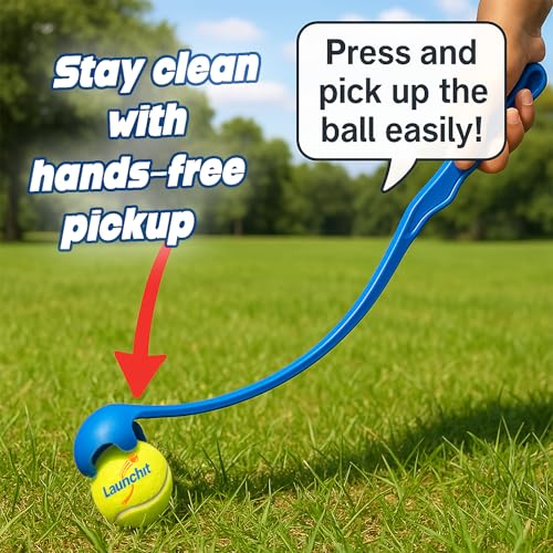 Dog Ball Launcher, Tennis Ball Thrower, Compact Design 13.8" Stick with Medium 2.5" Ball (Blue) - color: BLUE