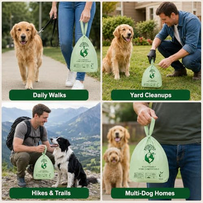 Home Compostable Dog Poop Bags, BPI & OK Compost HOME Certified | 0.6 Gallon, Thick Gusseted Unscented, 80ct, LeakProof T-Shirt Handles for Easy Knotting, Suitable for Small Medium Large Dogs