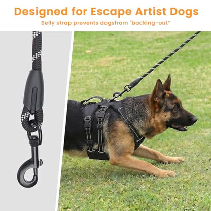Escape Proof Dog Harness and Leash Set,Soft Padded Full Body Pet Harness, No Pull Reflective Adjustable Dog Vest with Handle, Easy Control Dog Harness for Medium Large Dogs Training Walking Running - color: Black, size: XL