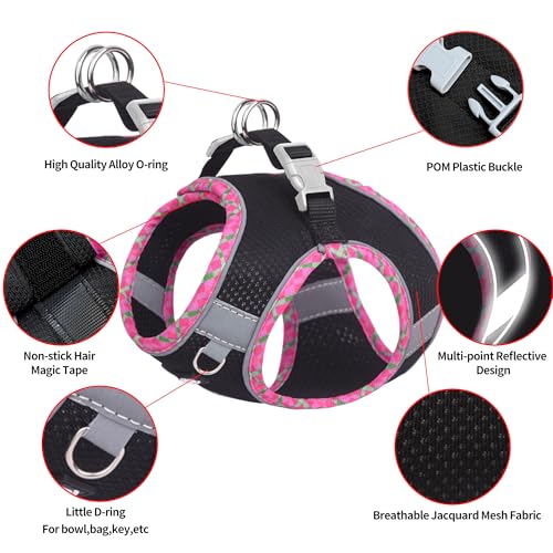 AIITLE Teacup Puppy Harness with Leash - Adjustable Soft Vest with Magic Tape & Reflective Safety Strips, Easy-Put-On for Poodles, Pomeranians - Gym, Hiking, Travel (Black, S) - color: Black, size: S(Chest: 13.5 - 15")