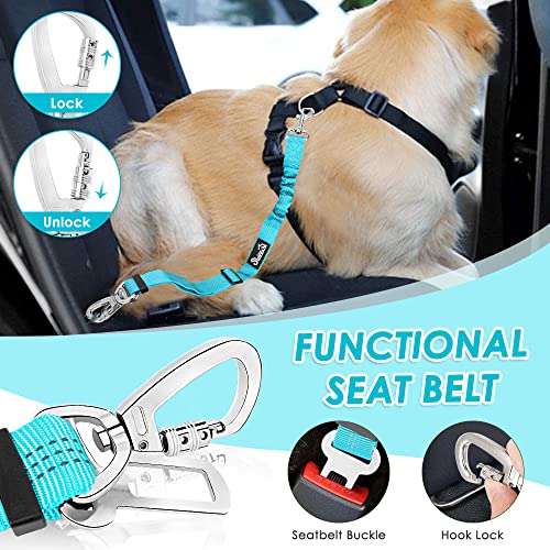 Lukovee Dog Car Harness Seat Belt, Adjustable Mesh Breathable Vest with Elastic Bungee Tether, Soft Padded 2-in-1 Safety Car Harness Seatbelt for Small Medium Large Dogs (Light Blue,XS) - color: Light Blue, size: X-Small