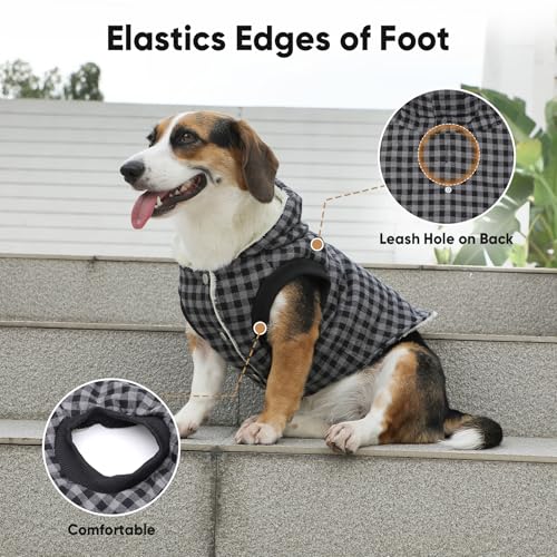 Vecomfy Fleece Lining Dog Hoodie for Small Dogs Extra Warm Plaid Sweater with Drawstring Hooded Coats in Winter Puppy Jacket,Black XS - color: Black Plaid, size: X-Small (Pack of 1)