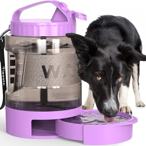 Dog Water Bottle Portable Travel - 77oz Large Travel Water Bowl for Dogs Camping Hiking Beach Traveling Essentials,Big Pet Bottles Bowl Water Dispenser for On The Go Park Car Walking Accessories - color: Purple, size: 77OZ