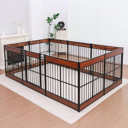 Dog Playpen, 31.5" Height Dog Pen Indoor, Heavy Duty, Safe and Sturdy, Furniture Style Puppy Pen (12 Panels (31.5" High), Rustic Brown) - color: Rustic Brown, style: 12 Panels (31.5" High)