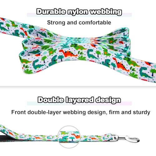 6 Foot Dog Leash for Medium Large Dogs, Double Handle Dog Leash with Padded Traffic Control Handles, Walking Training Lead, Dinosaur - color: Dinosaur, size: 1 in x 6 ft