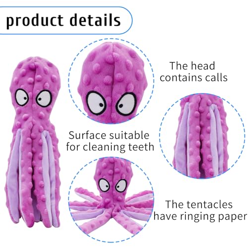 Squeak Dog Toy, 12.5In Plush Octopus Dog Toy with Crinkle Paper and Squeaky Inside, No Stuffing Dog Toys for Indoor Dog (Purple) - color: purple