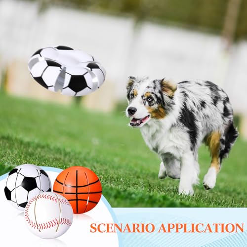 Abbylike 3 Pcs Doggy Disc Balls, Chewable Foldable Pet Toy Flying Saucer Ball with Baseball Soccer Basketball Design, Throw Dog Flying Disc Magic Toy for Outdoor Game