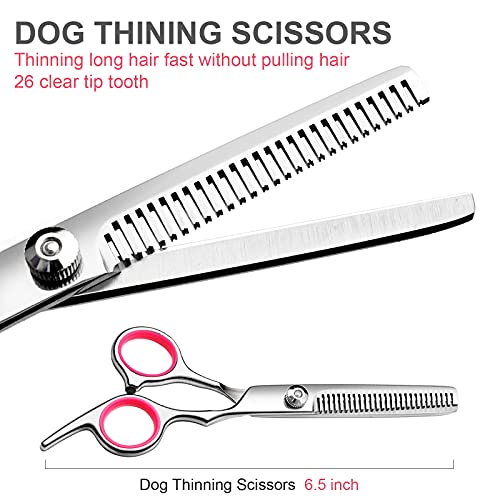 Dog Grooming Scissors Kit, Premium Stainless Steel Dog Shears with Curved Shears, Sharp Durable for Dogs Cats+Pink 4 Piece - color: Pink 4 Piece