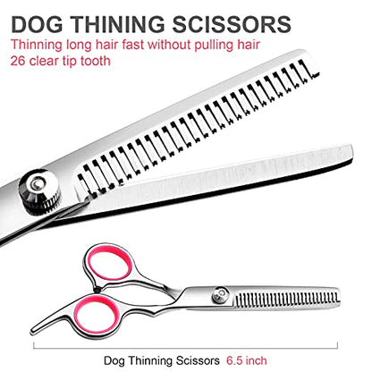 Dog Grooming Scissors Kit, Premium Stainless Steel Dog Shears with Curved Shears, Sharp Durable for Dogs Cats+Pink 4 Piece - color: Pink 4 Piece