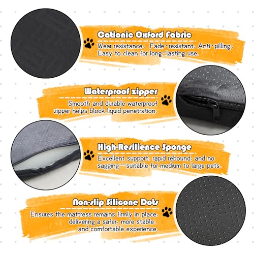 Dog Bed Mat, 52x24x2 Inch Waterproof Dog Car Bed, Travel Pet Mat for Sedan Mid-Size SUV Truck, Orthopedic Foam Dog Sleeping Pad, Non Slip Washable Dog Crate Pad for Trunk Indoor Outdoor