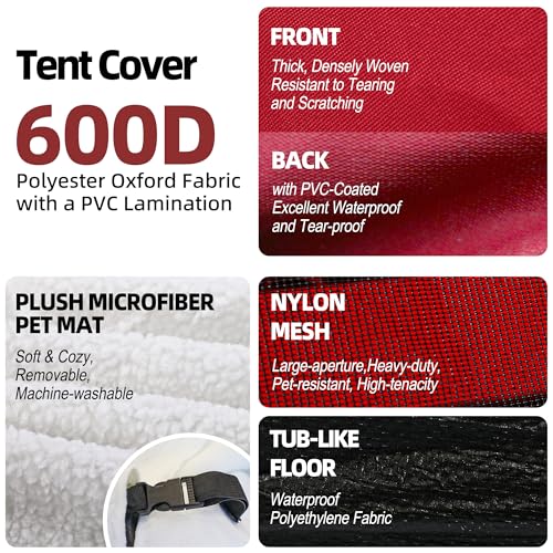 GDanes Red Dog Tent House - Portable Indoor/Outdoor Dog Bed with Soft Pad for Large Dogs, 42 x 42 x 32 Inches - style: Red