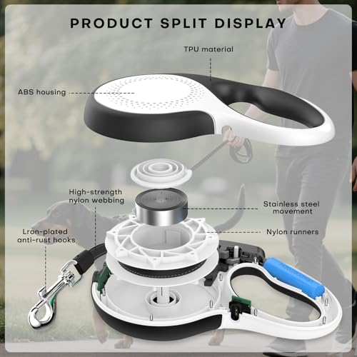 Retractable Dog Leash with LED Light Rechargeable,16Ft Heavy Duty Dog Leash for Medium Large Dogs up to 110lbs,360°No Tangle,One-Handed Brake,Pause,Lock(Red) - color: Red, size: 16ft-Led
