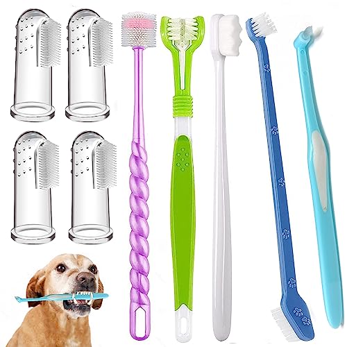 Dog Toothbrush, 360 Degree Finger Toothbrushes, Triple Head Toothbrushes, Double Head Toothbrush,Cleaning Brushes for Dog Cat Oral Dental Health (9 Pack) - color: Blue, size: 9 Pack