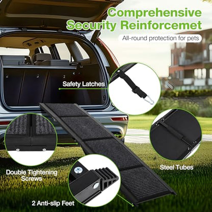 Dog Ramp for Car，63" x 17" Wide Folding Pet Ramp Dog Ramps for Medium & Large Dogs with Non-Slip Rug Surface ，Portable Dog Car Ramp for SUV Car & Truck, Outdoor Dog Ramp Up to 250 LBS - size: Upgraded 63" L x 17.3" W