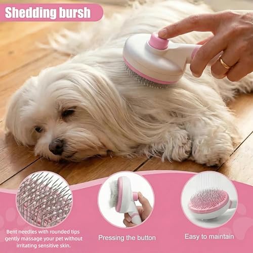 19PCS Dog Bath Kit & Dog Brush Kit for Dogs & Cats - Professional Pet Grooming Tools Set with Shedding Brush, Bath Scrubber, Dematting Comb & Storage Bag - Complete Dog Washing Essentials, Pink - color: 19PCS-Pink