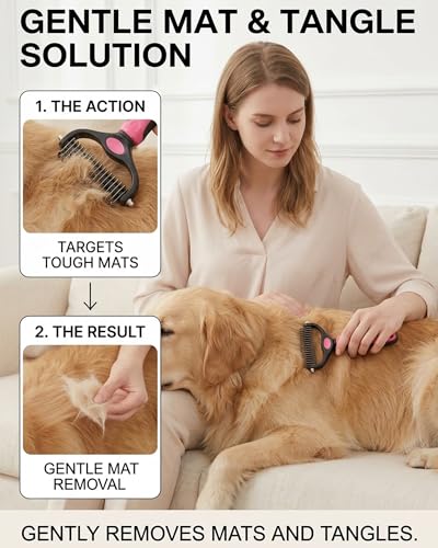 Pet Grooming Tool for Dogs and Cats, Dual-Sided Pet Comb, Professional Deshedding Tool, Pets Hair Remover Shedding, Long Haired Dog Brushes, Undercoat Combs Supplies, Cat Brush Rake - color: Blue-L