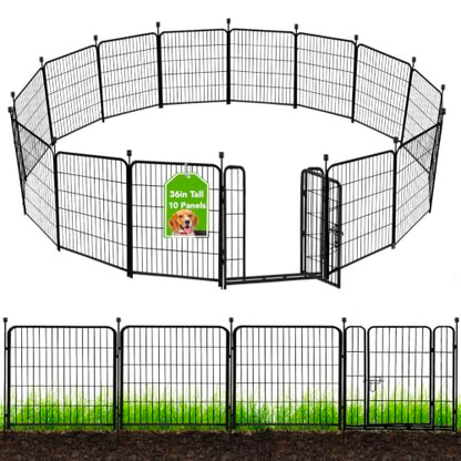 ADAVIN Metal Garden Fence with Gate, 36 in(H) 10 Panels Heavy Duty Iron Animal Barrier Fence, Indoor or Outdoor Dog Playpen, Portable Fencing, No Dig Garden Border Fencing for Yard. Total 22.1 FT(L) - size: 10panels-36in(H)×22.1ft(L)