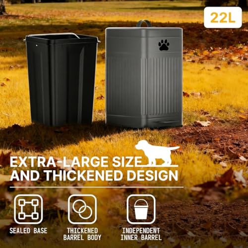 Dog Poop Trash Can Outside - 22L/6Gal Metal Outdoor Trash Can with Lid, Dog Waste Container with 20 Bags, Pet Poop Bucket with Soft Close for Backyard Odor Control, Rectangular Gray - size: 22L Rectangular Gray Trash Can