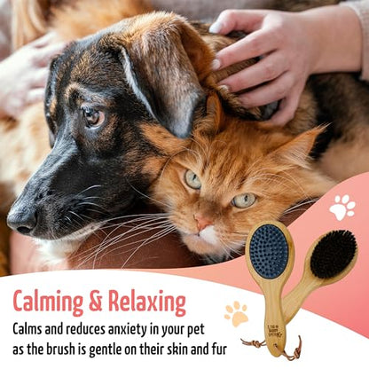 The Buddy System Combo Bristle Pet Brush, 2-in-1 Brush, Durable Rubber Side and Soft Boar Bristle Side - All Pets and Coat Lengths - Top Coat Massage for Cats & Dogs - 1 Pack