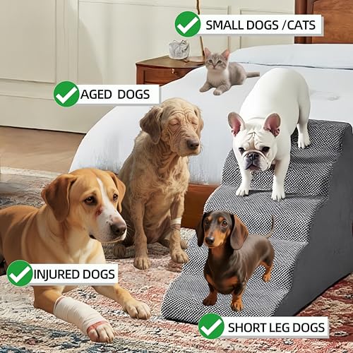 5 Step Pet Stairs Ramp for High Beds Sofas 23-30 Inch with Sturdy Non Slip Waterproof Pads, Machine Washable Cover Indoor Balanced Design for Cats Dogs Small Medium Large XL Pets Grey Large - color: Grey