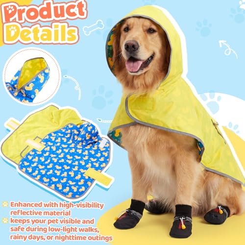 Dog Raincoat and Shoes for Weighing 20-38lbs, Spring Summer Waterproof Dogs Boots & Paw Protectors, Adjustable Pet Poncho with Leash Hole for Large Medium Small Dogs, Yellow(Double Side) - size: 20-38lbs, style: Double Side