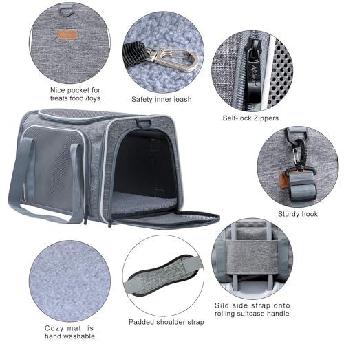 Cat Carrier - Soft-Sided Dog Pet Carrier, Portable Foldable Pet Bag up to 28 Lbs, Airline Approved Travel Puppy Carrier (Large, Light Grey) - color: Light Grey, size: 19.7"L x 12"W x 12"H