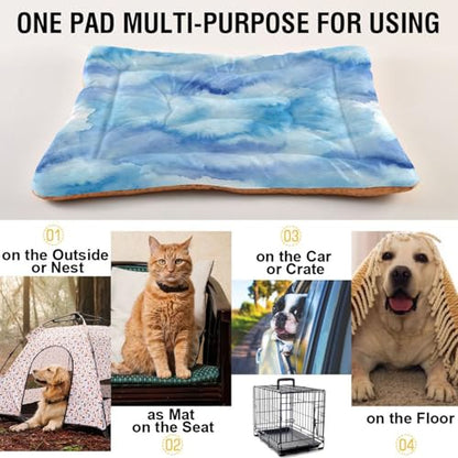 Blue Haze Pattern Pet Bed Mat for Dogs and Cats, Soft Washable Crate Pad with Non-Slip Bottom, Cozy Bed Cushion for Small Medium Large Pets, 18x24 Inch - size: Small