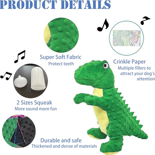 No Stuffing Dog Toys for Aggressive Chewers, Squeaky Wrinkled Toys, Durable Dog Chew Toys, Soft and Tough Plush Toys, Suitable for All Breeds of Dogs. (Dinosaur (Green)) - color: Dinosaur (Green)