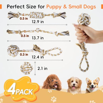 wodoca [4 Pack] Dog Rope Toys, Puppy Teething Duty Cotton Knot Chew Rope for Small Medium Dogs, Interactive Tug of War Dog Toys for Boredom, Teeth Cleaning - color: Natural White